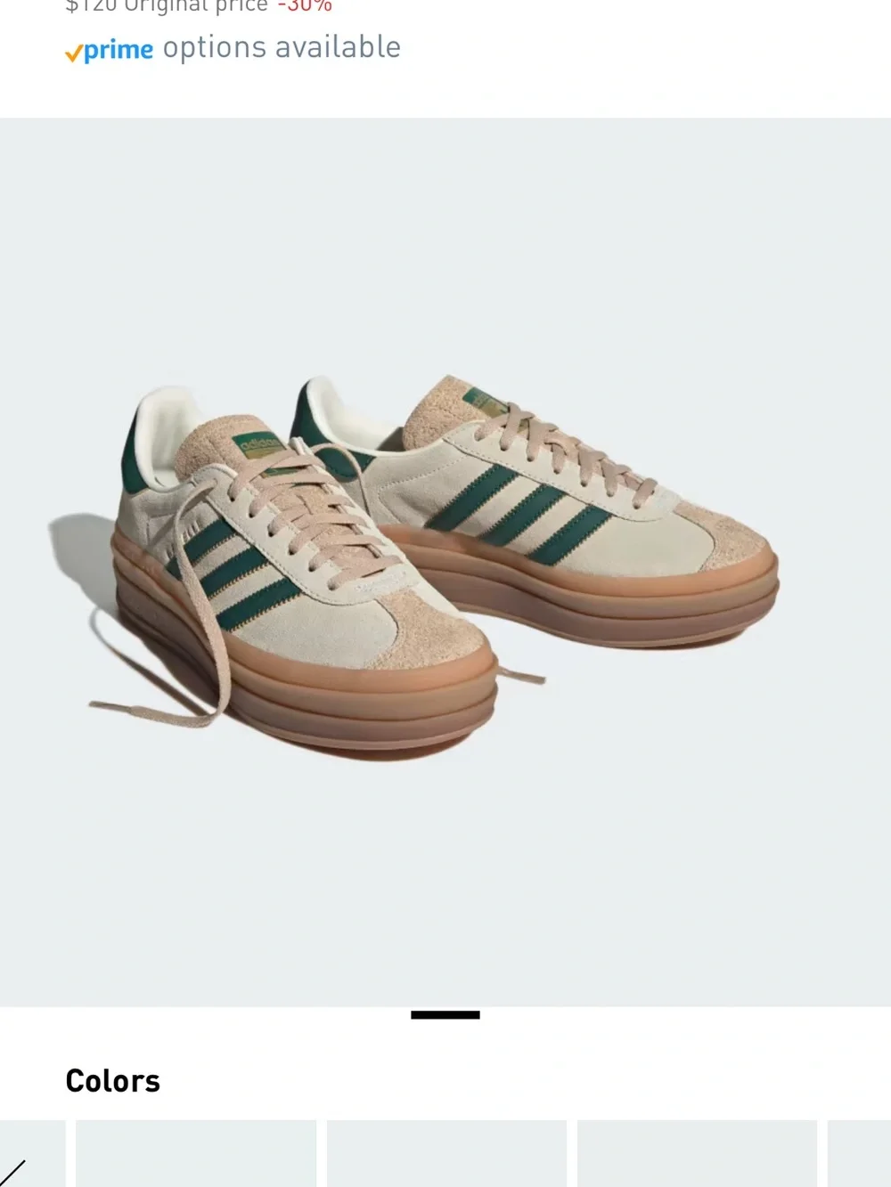 Adidas Gazelle Bold Green Off White Size 6 1/2 Suede Leather Gold Branding - Picture 3 of 14